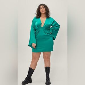 NastyGal Satin Kimono Mini Dress Green Size 16